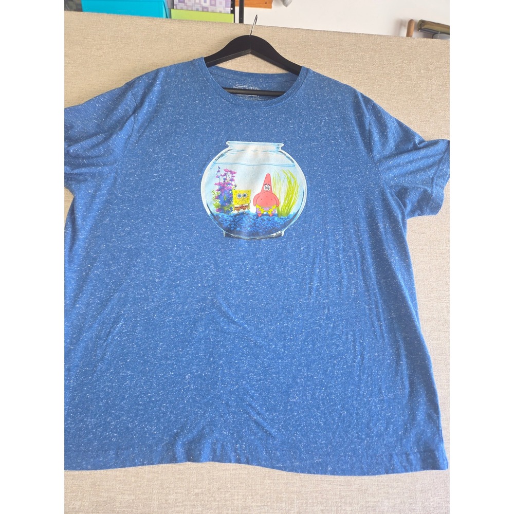 SpongeBob SquarePants Patrick Fish Bowl Graphic T-Shirt Blue Speckled 2XL